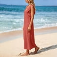 thumbnail image 6 of ClodeEU Women's V Neck Ruffle Cap Sleeve Textured Maxi Dress,Casual Loose Beach Vacation Dress Red,Women's Plus XXL, 6 of 6
