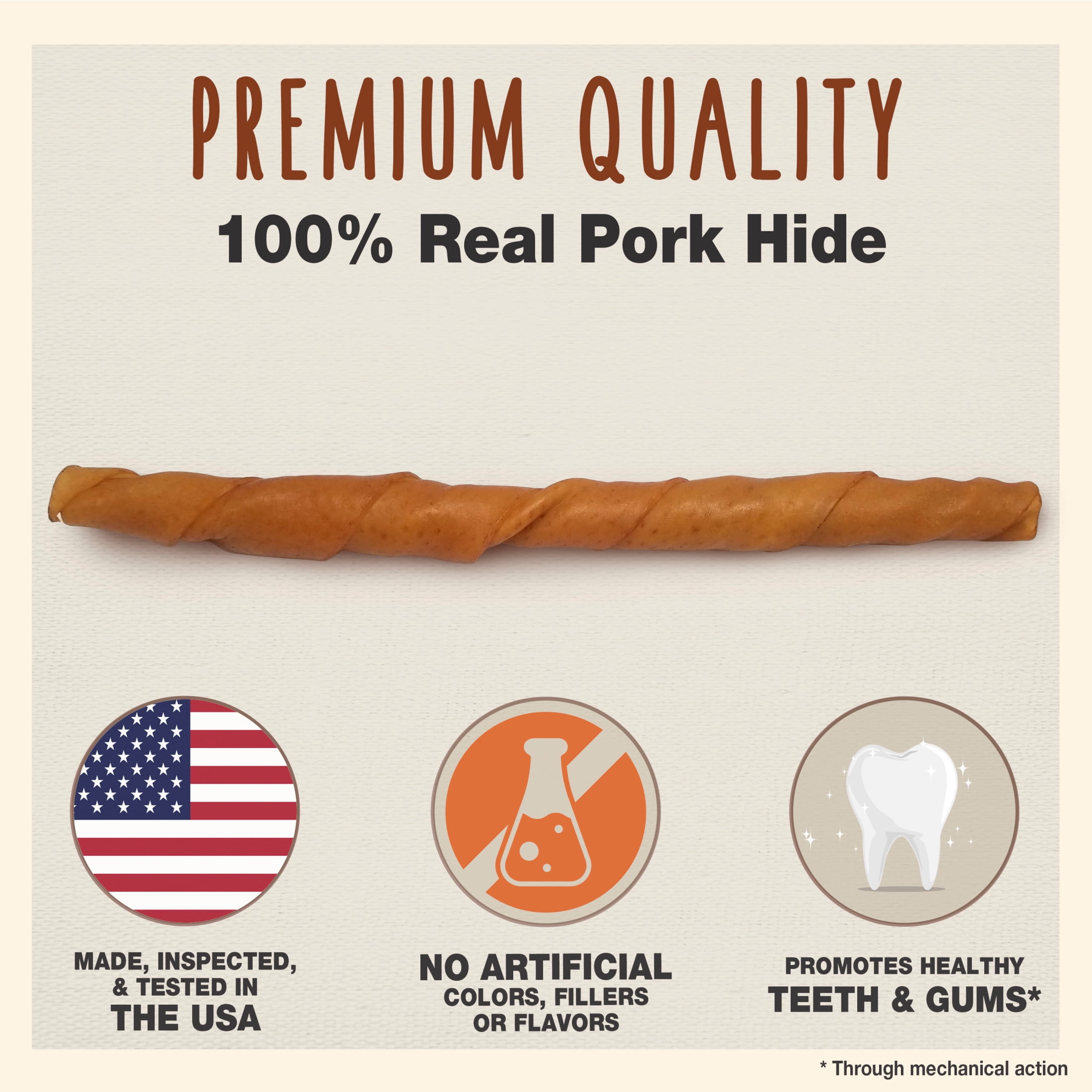 Cadet Gourmet Dog Treats Pork Hide Twists Dog Chew Sticks, 10 Inch, 1 Count