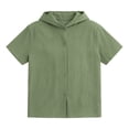 thumbnail image 2 of Boys Cotton Linen Hoodie Shirt Button Down Short Sleeve Hooded Shirts Summer Casual Beach Vacation Tops Trendy Solid Color Clothes 3-13 Years, 2 of 6