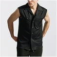 thumbnail image 4 of USNSM Men's Casual Fashion Shirt With Pockets Sleeveless Lapel Shirt Summer Solid Color Button Down Shirt Tank Top Black M, 4 of 9