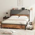 thumbnail image 5 of Festisoul Queen Size Bed Frame, Metal Platform Bed Frame with 4 Storage Drawers Ergonomic Headboard and Charging Station, No Box Spring Needed, Vintage Brown for Bedroom, 5 of 8