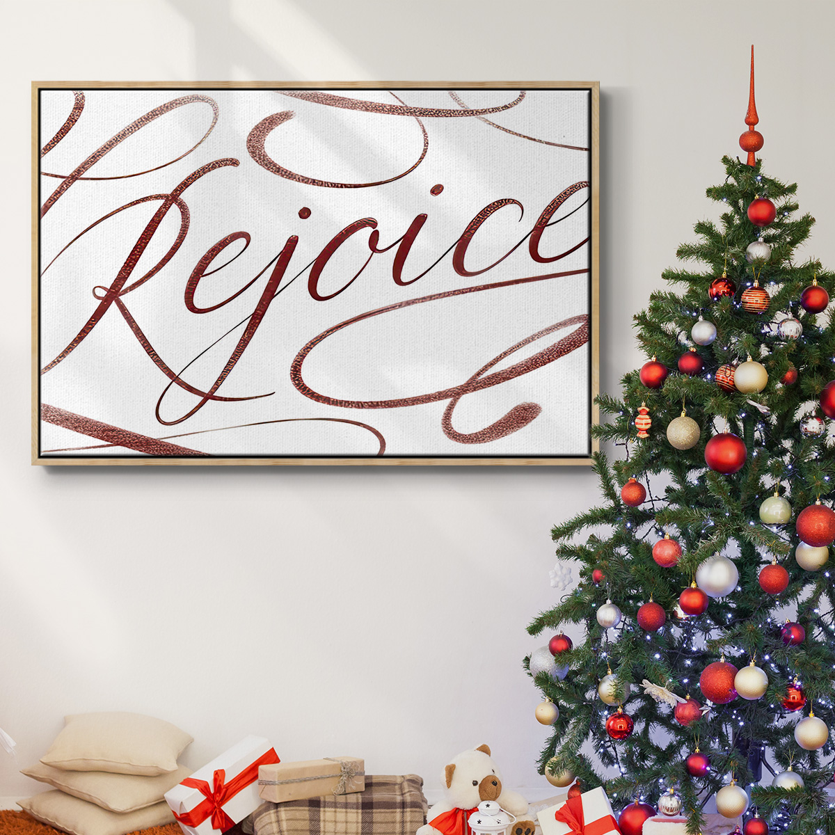 Rejoice - Framed Gallery Wrapped Holiday Canvas - 25 x 37 - Natural Wood Frame
