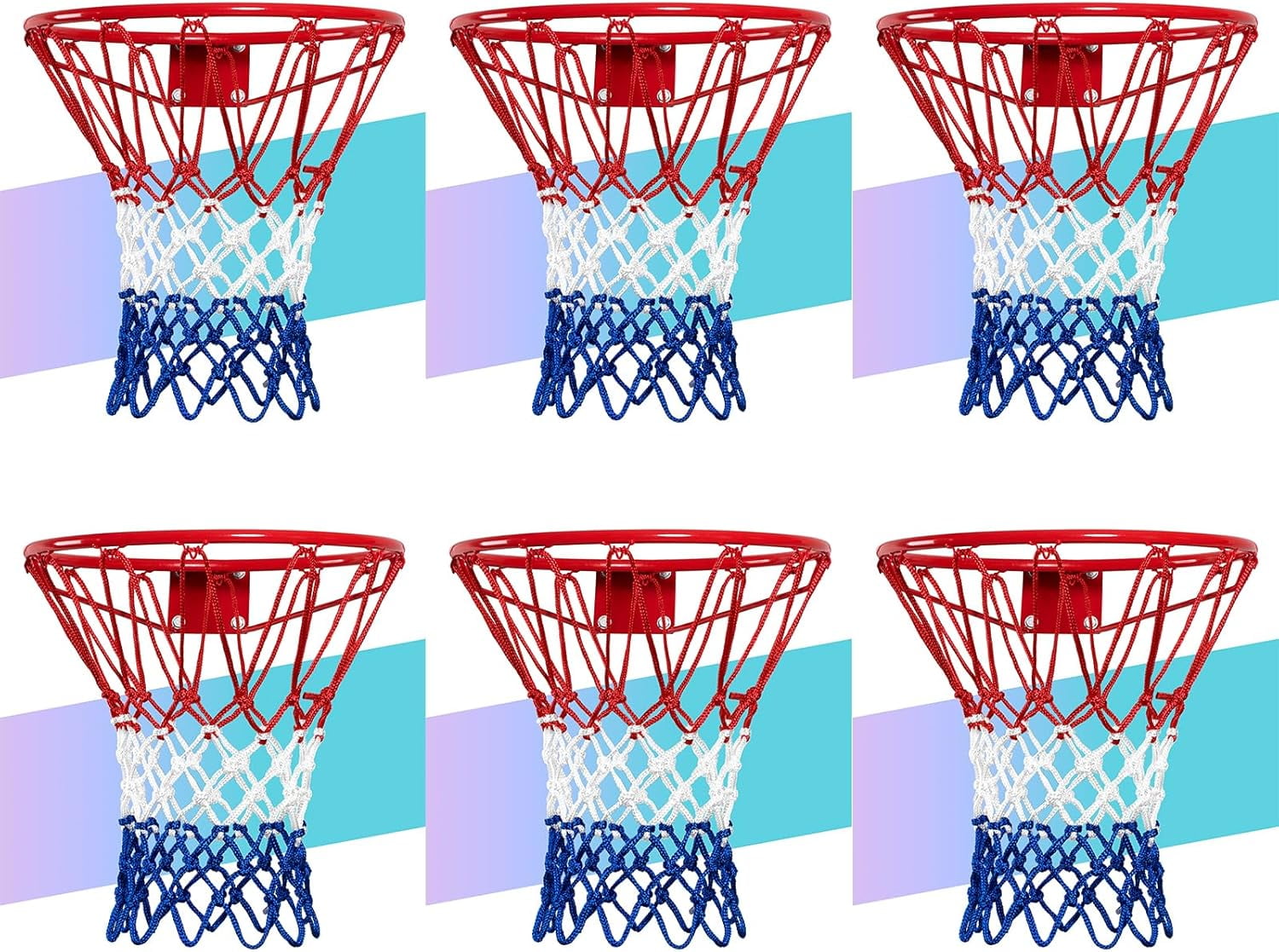 Professional Basketball Net Replacement 2025 Upgrade Heavy Duty All Weather Anti Whip Color Never Fade 12 Loops Red White Blue