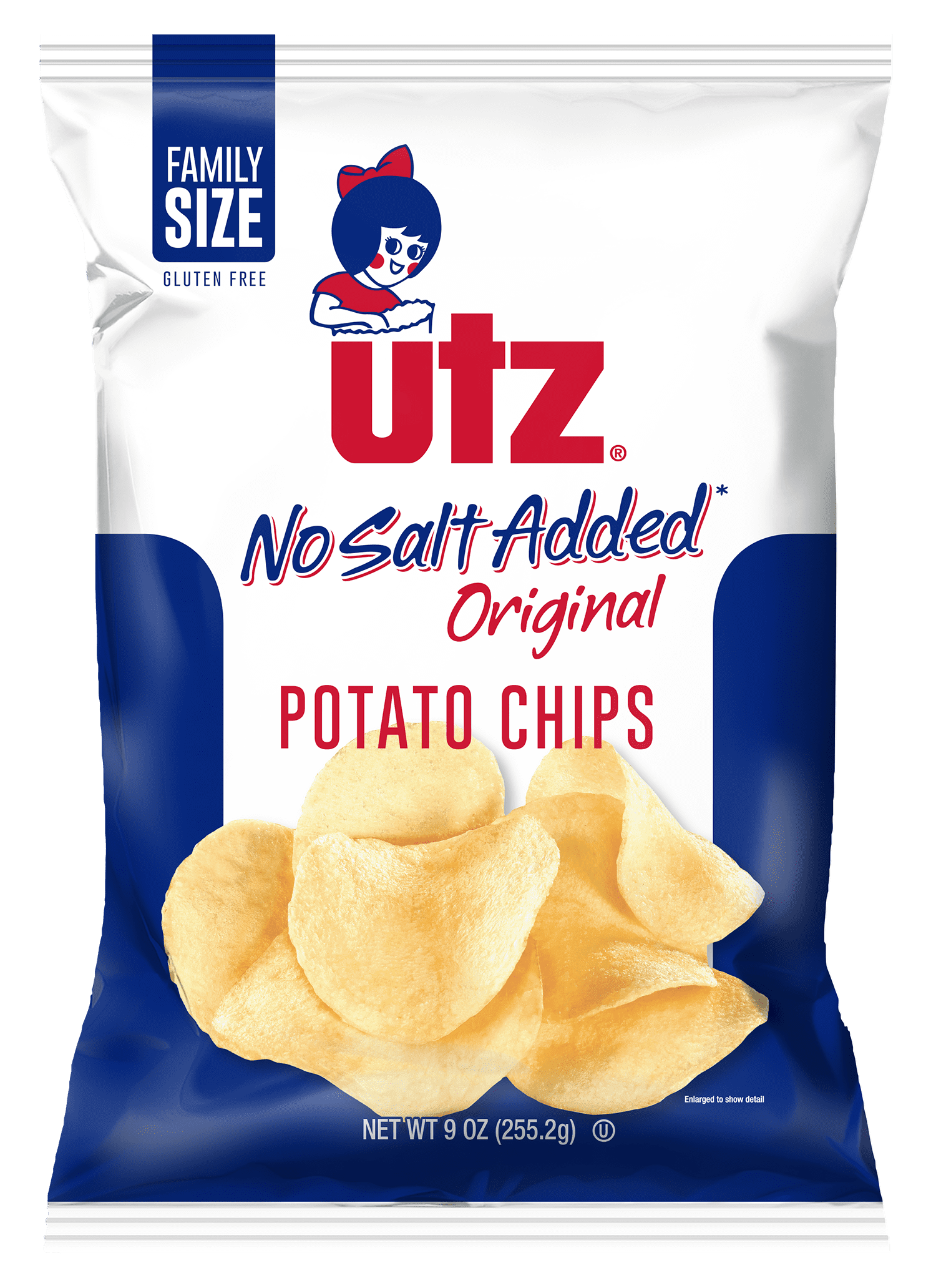Utz No Salt Added Original Potato Chips, 4Pack 9 oz. Family Size Bag