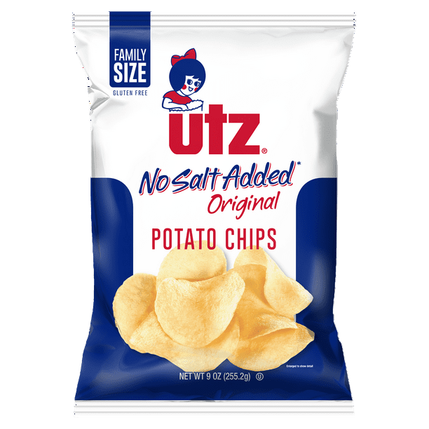 Utz No Salt Added Original Potato Chips, 4Pack 9 oz. Family Size Bag