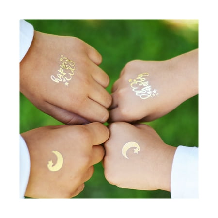 modernEID Happy Eid I'm Fasting Gold Flash Tattoos, Crescent, 6 Ct
