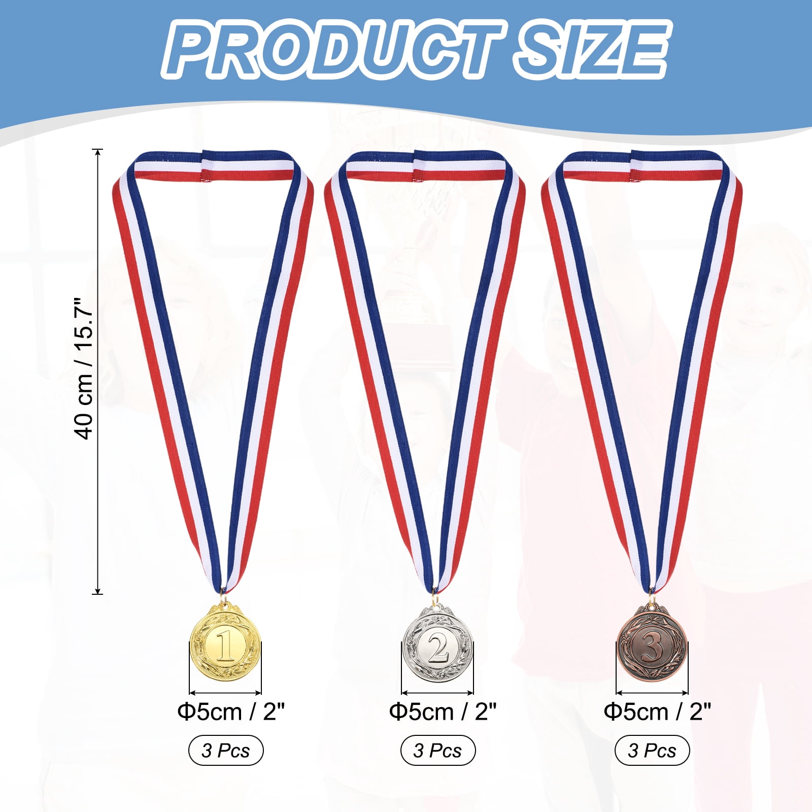 Uxcell Award Metals Winner Award Medals Prize with Neck Ribbon Red White Blue Gold/Silver/Bronze