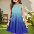 thumbnail image 2 of Abcomgle Girl's Summer Casual Dress Casual Halter Neck Sleeveless Midi Dress Gradient A-line Sundresses Holiday Swing Dresses 5-6 Years,Blue, 2 of 7