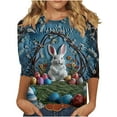 thumbnail image 2 of Inverlee Womens Easter Shirts Rabbits Eggs Print Tees Trendy 3/4 Sleeve T Shirts Blouses Workout Crewneck Dressy Casual Tops, 2 of 5