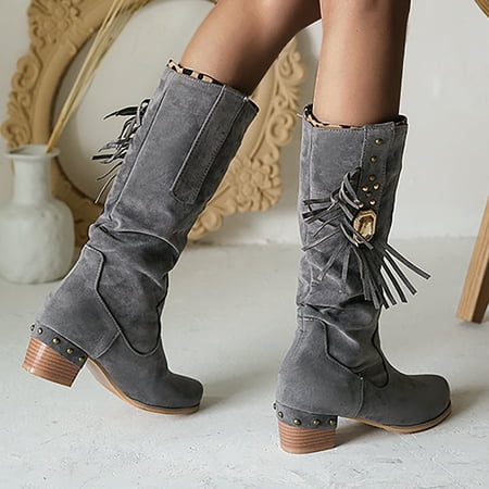 

Akiihool Boots for Women With Heel Women s Cowboy Boots Pull On Cowgirl Boots Pointy Toe Boots Embroidered Western Cowgirl Boots Heels (Grey 6.5)