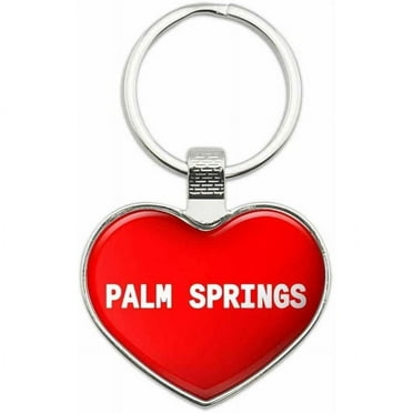 Palm Springs - I Love Places Things Metal Heart Keychain Key Chain Ring, Red