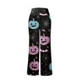 thumbnail image 6 of Womens Halloween Pajamas Pumpkin Print Comfy Stretch Drawstring Pajamas Wide Leg Pants Soft Lounge Bottoms Cozy Sleepwear, 6 of 7