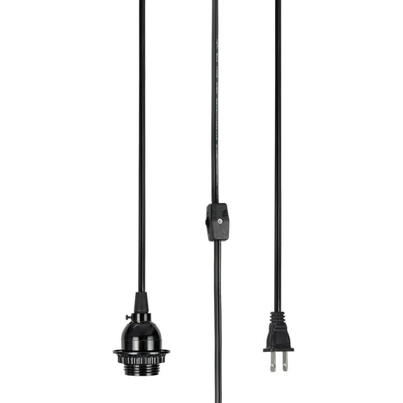 Aspen Creative 21006, 1-Light Plug-in Vintage Style Hanging Socket Pendant Fixture with Matte Black Socket and 15 feet of Black SPT-2 Cord and On/Off Switch
