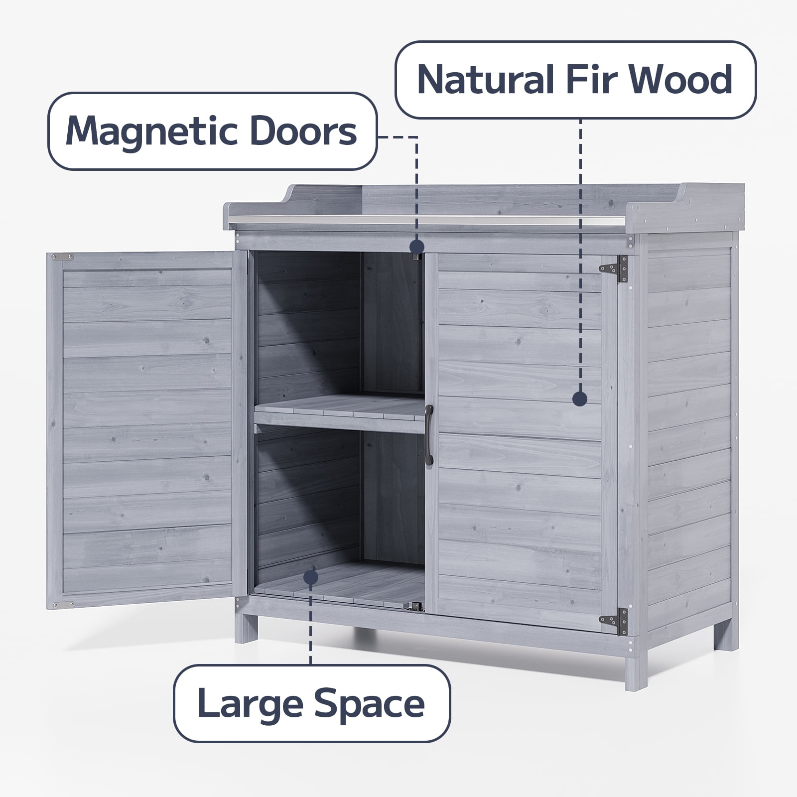 38.6"D x 18.9"W x 37.4"H (6.1 sq ft) Wood Outdoor Patio Potting Bench with Adjustable Shelves - Gray
