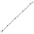 thumbnail image 2 of Gem Stone King 925 Sterling Silver Purple Amethyst and Simulated White Opal and White Lab Grown Diamond Bracelet for Women (2.27 Cttw, Gemstone February Birthstone, Round 4MM, 7.5 inch), 2 of 6