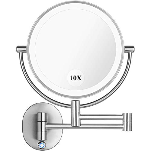 Pansonite Led Wall Mount Makeup Mirror, 10x Magnifying Mirror With Light Wall Mount