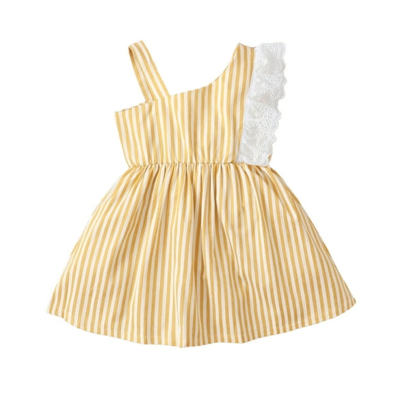 2T Toddler Baby Girls Clothes Baby Girls Dress Toddler Girls Sleeveless One-shoulder Dress 2-3T Girls Summer Stripe Dress Yellow