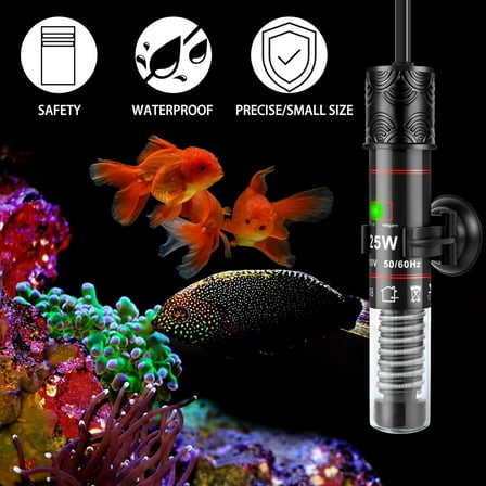 25W Small Aquarium Heater, Mini Fish Tank Heater for Preset Temperature 78℉, Water Heater for Freshwater Fish Tanks