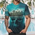 thumbnail image 3 of adaychics Mens Beach T Shirts Crew Neck Skull Hawaiian Printed T Shirts Casual Basic Tops for Travel Vacation Beach, 3 of 6