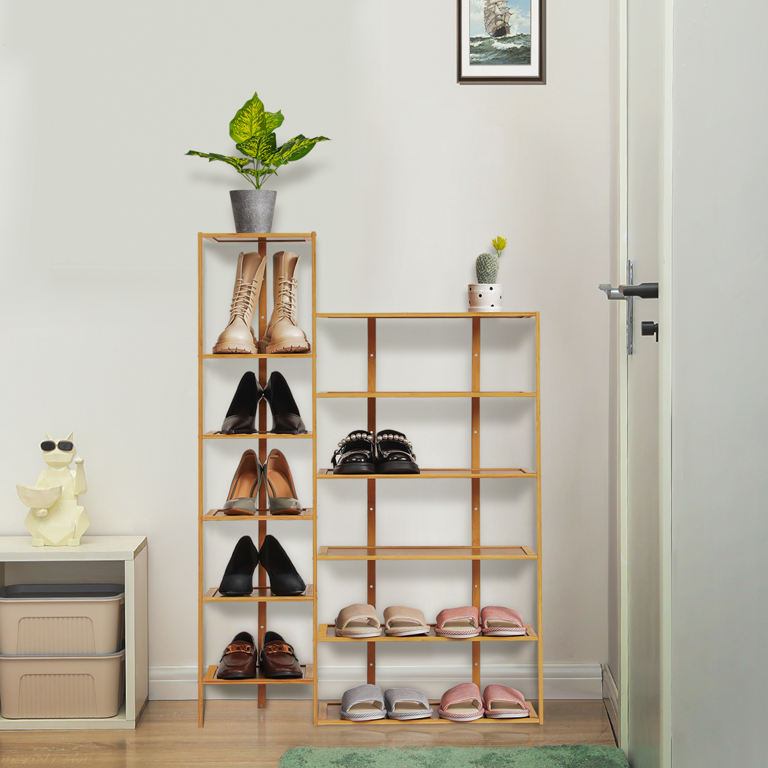 Monibloom Bamboo 10 Tiers Shoes Rack, 30 Pairs Organizer Shelf, Natural, for Entryway Hallway, Size: 10 Shelves, Beige