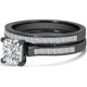 thumbnail image 3 of JeenMata Conjunto Nupcial de Moissanita de Corte Princesa de 2 Quilates - Conjunto Nupcial - Anillo con Engaste de Canal - Anillo Exclusivo - Oro Negro de 18 K sobre Plata, 3 of 5