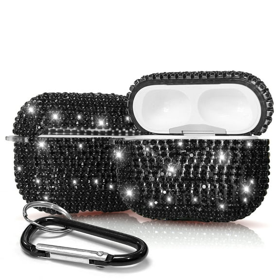 Shining Glitter Diamond Case Shock Proof Cover Compatible With Apple Airpods Pro Case Includes Keychain (Black)
