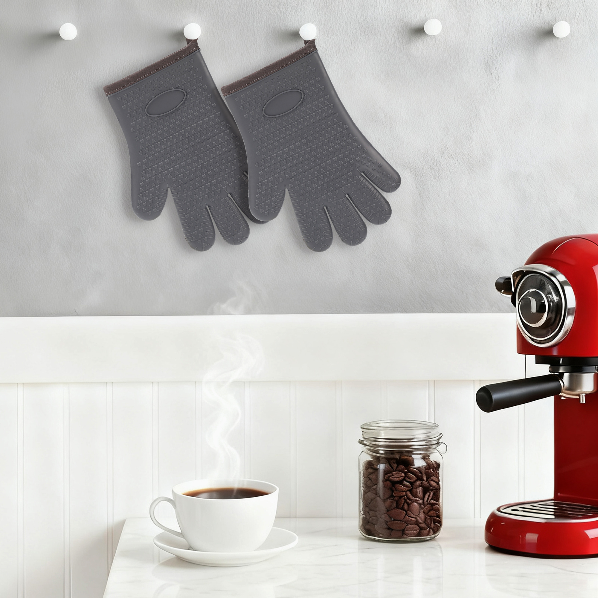 Unique Bargains 2pcs Silicone Heat-Resistant and Waterproof Oven Mitts Gray 10.8" x 8.1"
