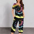 thumbnail image 2 of HUJlwoi Women Button down Pajama Tie Dye Printed Sleepwear Sets Short Sleeve Shirts and Capri Pants Lounge Pj Sets with Pocket, 2 of 6