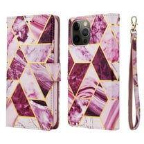 Dteck Marble Patterned Case for Apple iPhone 12 Pro Max 6.7-inch,Magnetic Leather Card Holder Wallet Kickstand Case Flip Shockproof Protective Cover with Strap,Purple