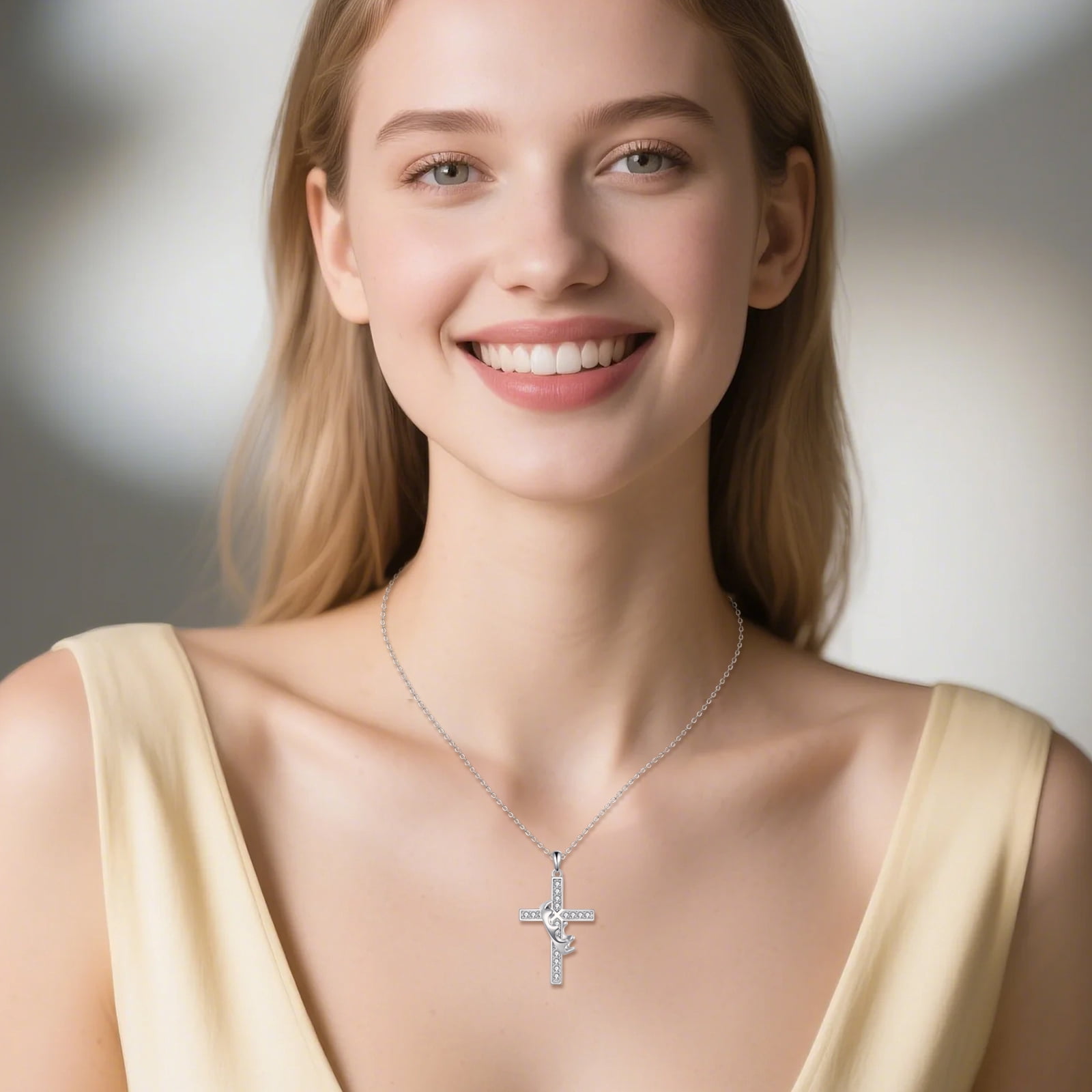 Crown Cross Necklace 925 Sterling Silver Crucifix Pendant Cross Jewelry Gifts for Women