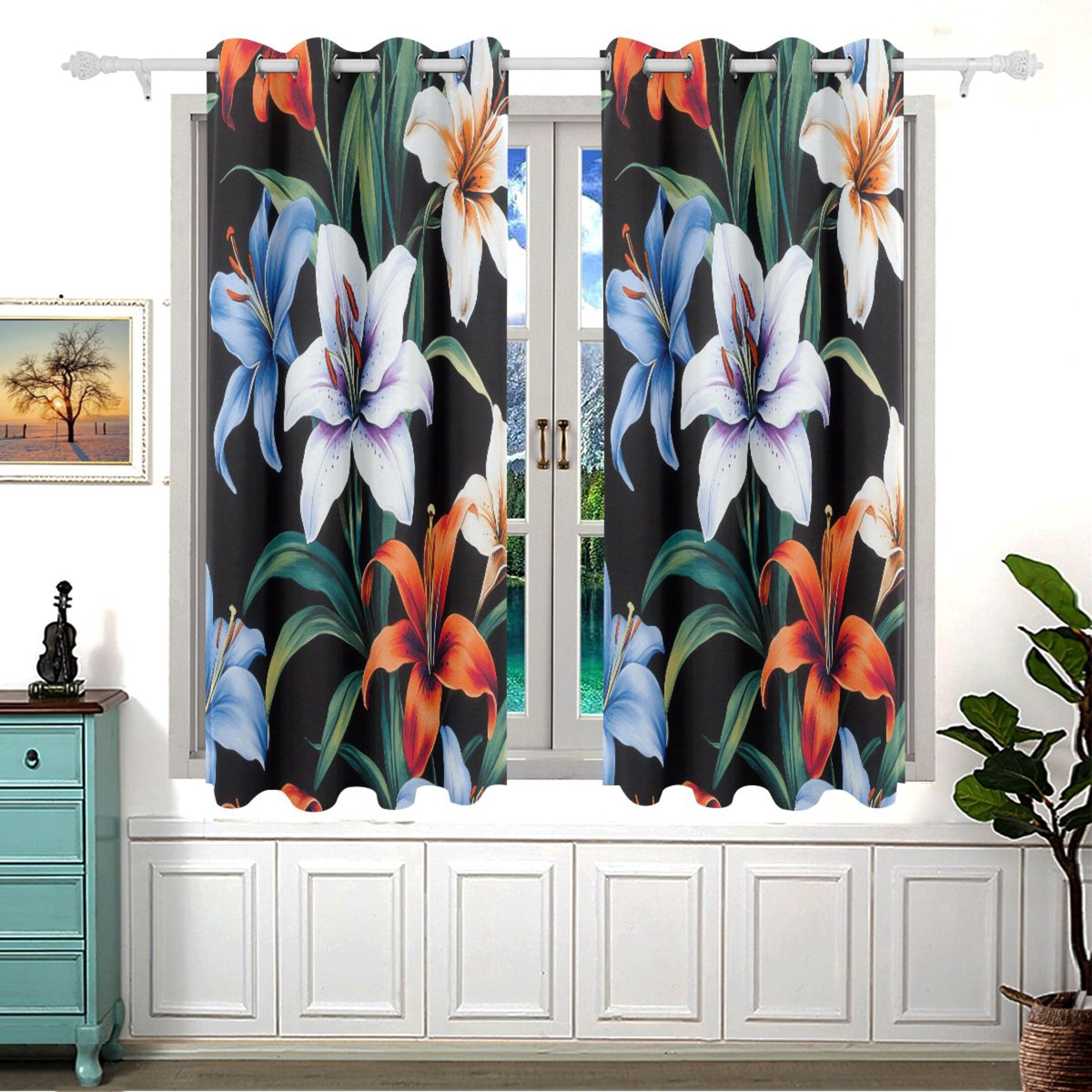 Various Bright Flowers Blackout Curtains for Living Room Bedroom 55W x 54L Insulated Window Drapes 2 Panels