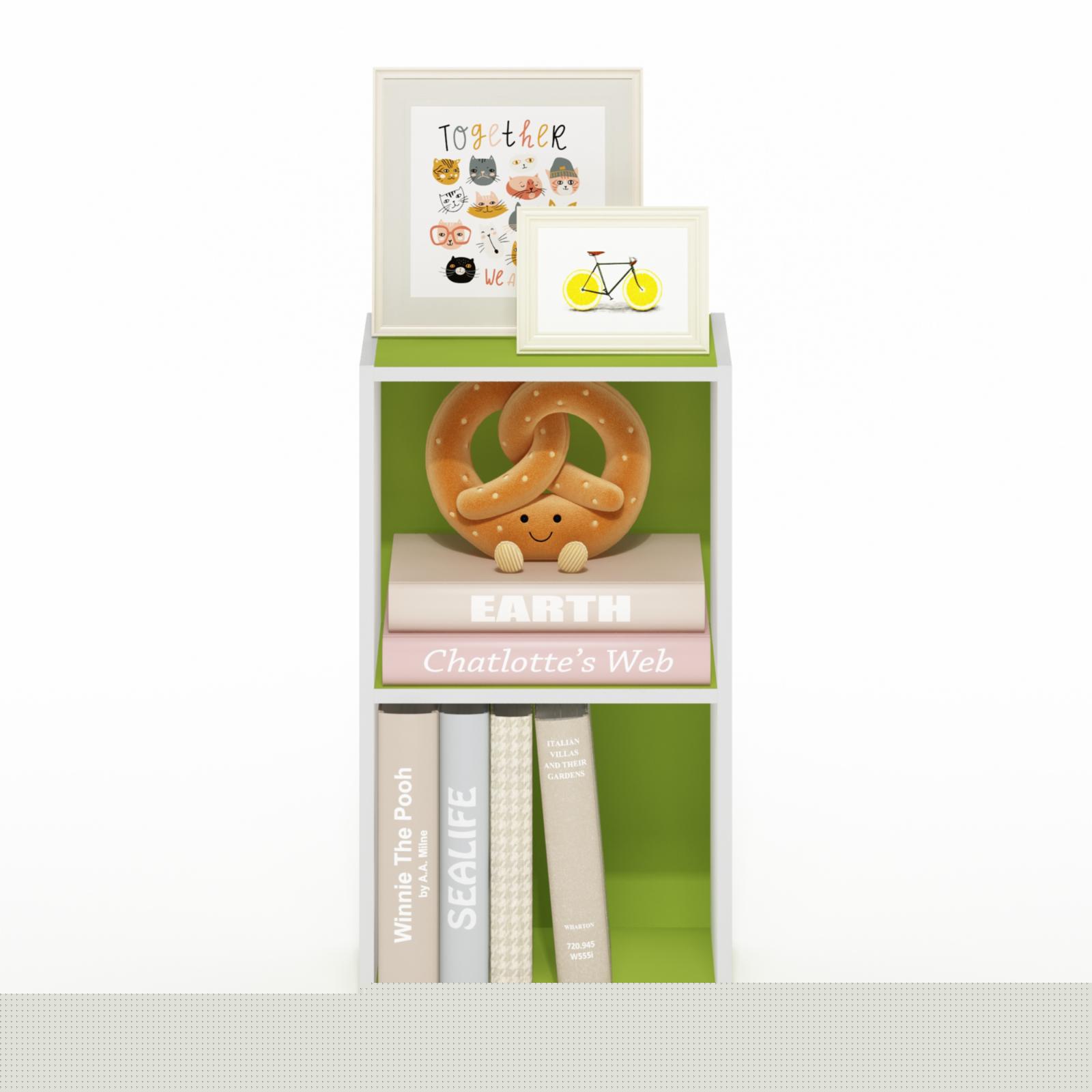 thumbnail image 2 of Furinno Pasir 2-Tier Open Shelf Bookcase, Green/White, 2 of 5