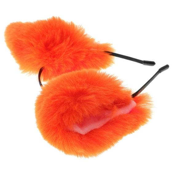 GAXIRE Plush Ear Hair Headband with Orange Accents for Women and Girls Party Costume Accessory