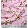 thumbnail image 1 of Soimoi Pink Poly Georgette Fabric Floral & Franklin Gull Bird Printed Fabric 1 Yard 52 Inch Wide, 1 of 5