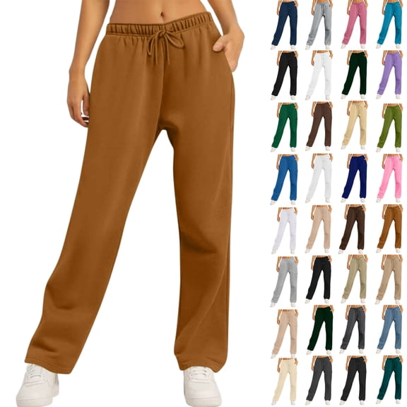 Vibrex Sweatpants for Women Plus Size Women's Casual Solid Color Drawstring Elastic Waist Sweatpants with Side Pockets Sports Sweatpants Long Pants Comfortable Lounge Pants for Spring and Winter