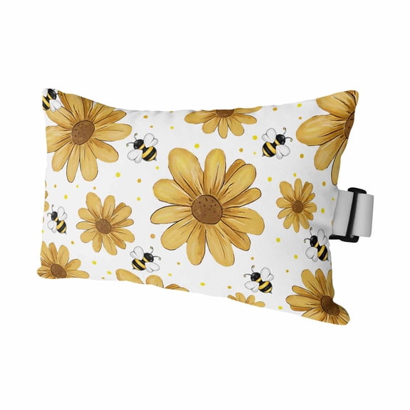 Yellow Daisy Farmhouse Outdoor Pillows for Chaise Lounge Chair Waterproof Lumbar Pillows with Insert&Adjustable Strap Beach Headrest Pillow Garden Floral Honeybees Watercolor Pool Pillow 11"x16"