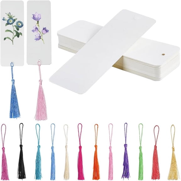 1set 60pcs Book Marks Blank Bookmark Cardstock Blank Bookmarks with Tassels Thick Kraft Paper Card Rectangle Hanging Gifts Tags for Craft Wedding Party Birthday Favor Decoration Book Lovers