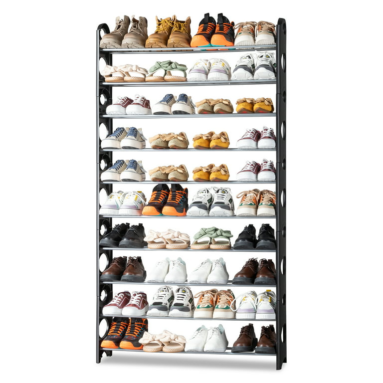 Ktaxon 20 Tiers 100 Pairs Shoe Rack Shoe Shelf Shoe Tower Cabinet Storage  Organizer Space Saving for Closet Entryway Bedroom Dorm Living Room, Black  Finish 