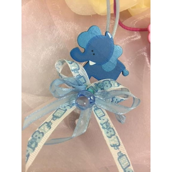 CHARMED Elephant Pacifier Necklaces Baby Shower Games Favors Prizes Blue Baby Boy's Cute and Adorable 12 Counts