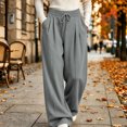 thumbnail image 5 of Wide Leg Sweatpants for Women Drawstring Lounge Pants Straight Leg Sweat Pants with Side Pockets and Front Seam Detail, Gray, M, 5 of 5