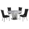 thumbnail image 1 of Ensemble de Salle à Manger 5pc en Marbre Blanc Rond avec Acier Inoxydable Argenté et 4 Chaises, 1 of 4