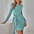 thumbnail image 2 of Mini vestido cruzado con cuello redondo, vestido de una pieza de manga larga informal corto de manga larga para mujer Vestido con cintura con lazo y cuello redondo Funcionalidad de alta precisión, 2 of 6