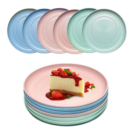 Dihmpor 6 PACK 8 Inches wheat straw plates, Unbreakable Deep Dinner Plates, Plastic Plates Reusable, Assorted Colors Dinnerware Sets, Microwave & Dishwasher Safe.