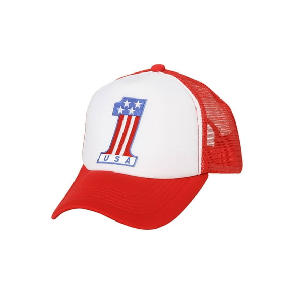 USA Number 1 Trucker Mesh Snapback Hat - Red