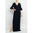 thumbnail image 2 of Aidan Mattox V- Neck 3-4 Feathered Bell Sleeves Back Zipper High Thigh Slit Maxi Dress-TWILIGHT / 0, 2 of 2