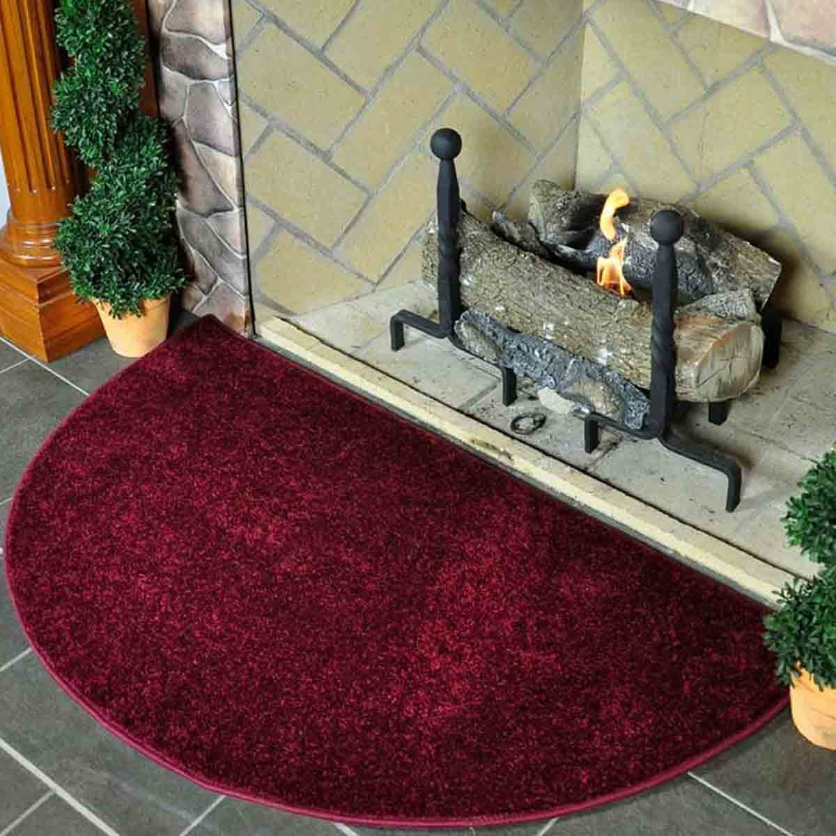 WoodEze Flame 4' Half Round Polyester Fireplace Rug Crimson