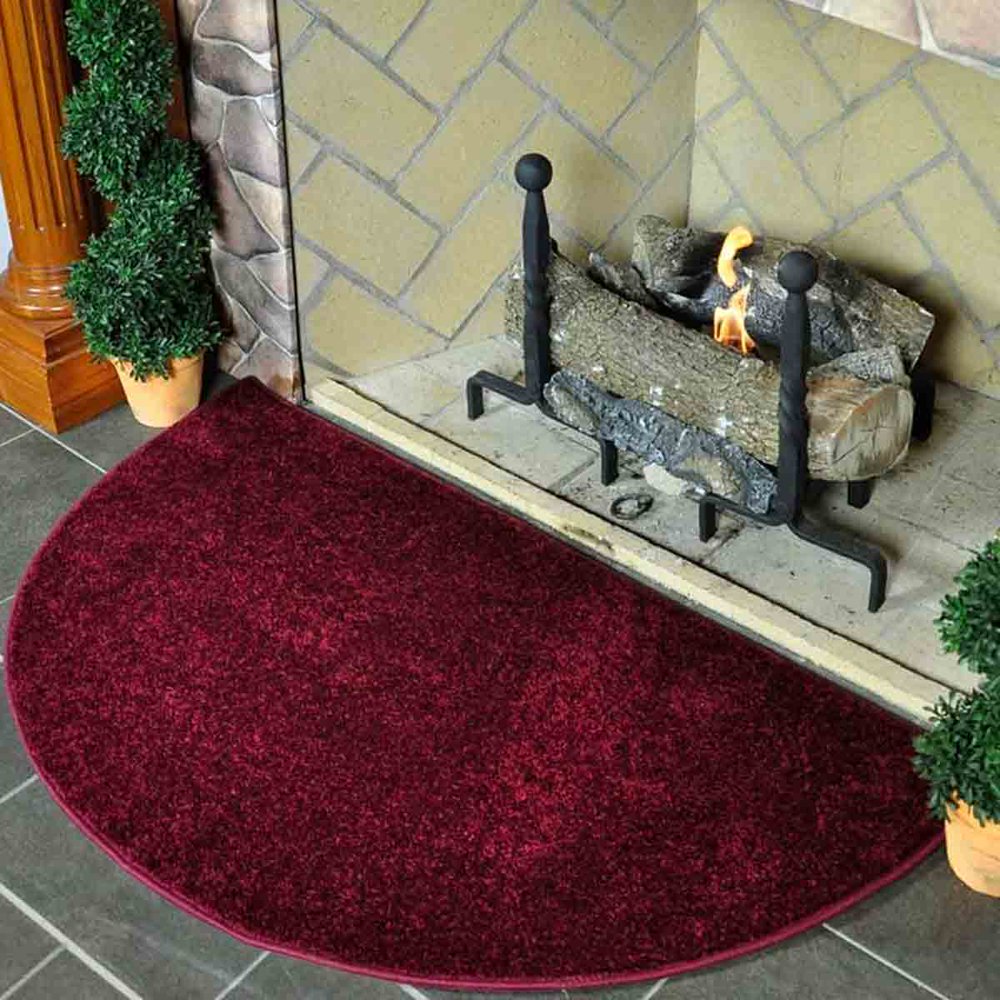 Flame 4' Half Round Polyester Fireplace Rug Crimson