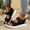 Black, variant on Women's Flat Sandals Jute Rope Floral Embellishment Toe Post Beach Comfort Slides Summer Vacation Slippers