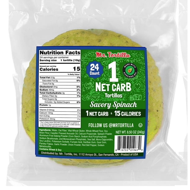 Mr. Tortilla 1 Net Carb Tortilla Wraps (24 Tortillas) Keto, Low Carb
