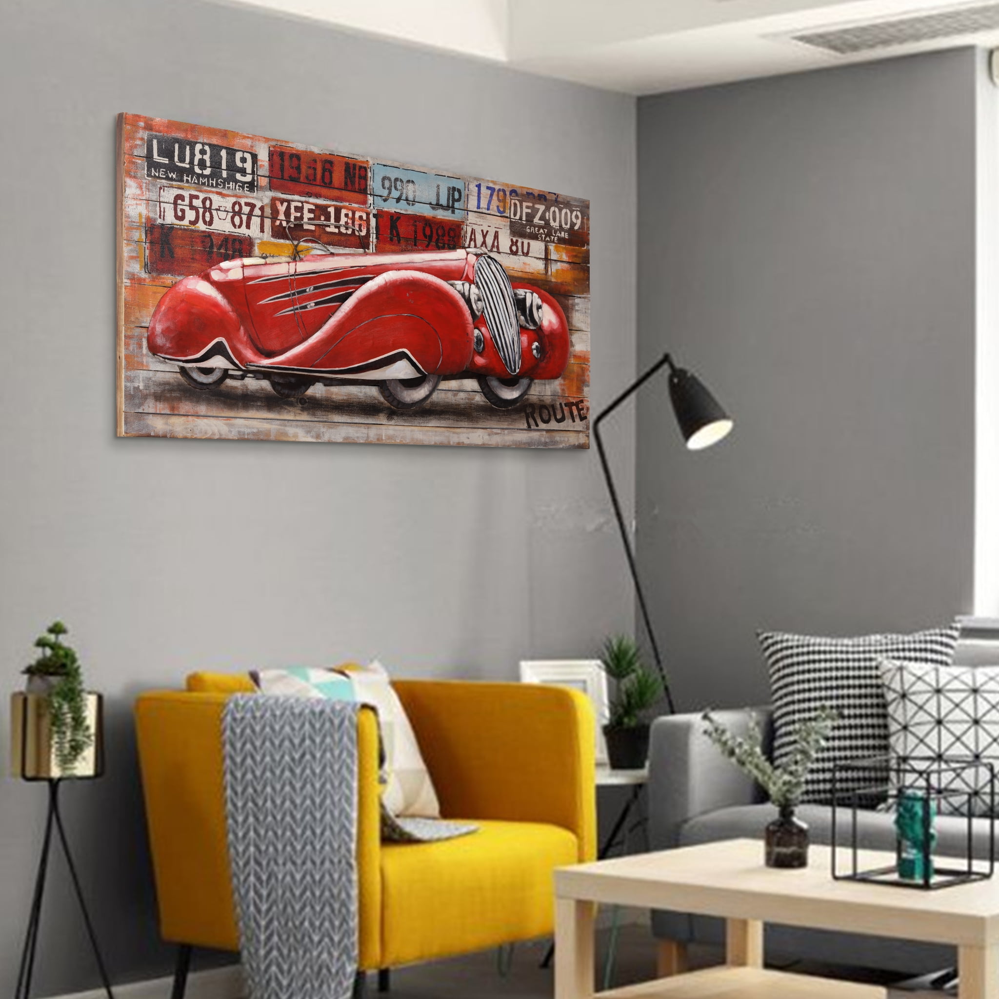 Empire Art Direct Jaguar XK120 Handed Painted 3D Metal Wall Sculpture on Slatted Solid Wood Wall Art, 48" x 24" x 2.8", Ready to Hang